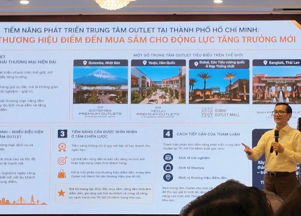 Chia sẻ tham luận tại tọa đàm với chủ đề “Tiềm năng phát triển Trung tâm Outlet tại Thành phố Hồ Chí Minh: Định vị thương hiệu điểm đến mua sắm cho động lực tăng trưởng mới”